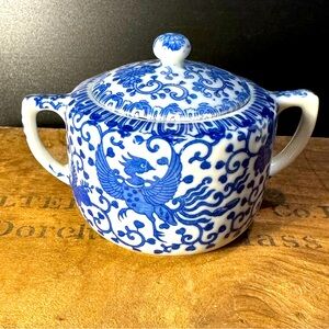Noritake Morimura Phoenix Bird Sugar Bowl Vintage- EUC Blue and White